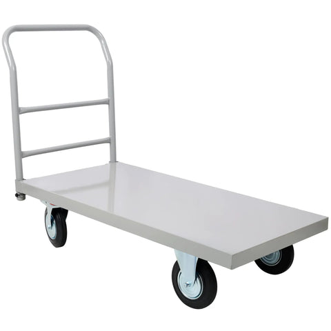 Heavy Duty Platform Truck Flatbed Dolly Cart With Wheels 24x48 Inch Load Carrier Hauls Up To 2000 Lb Capacity Steel Smooth Deck Hand Truck For Moving Trailers And More Gray, side view