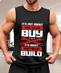 Mens Premium Cotton Muscle Tee Featuring Vintage Race Car And Moto Mechanic Graphics Lightweight Breathable Sleeveless Summer Gym Tank Top Straight Up Dope Fit worn by man in gym setting.