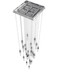 25-Light Chrome Crystal Flush Mount Chandelier With Steel Construction And GU-10 Bulbs, overhead view of crystal drops and frame.
