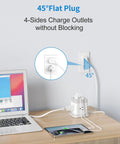 7 In 1 Power Strip Cube With 4 Outlets And 3 USB Ports, 5 Foot Extension Cord shown on desk charging a laptop and phone.