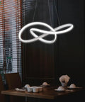 Dimmable LED Pendant Light With Irregular Ring Design, Remote Control, White Finish, Modern Sleek Chandelier over dining table