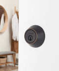 Transitional Single Cylinder Deadbolt Lock With 1 Inch Bolt Anti Saw Pin And Anti Pry Shield ANSI Grade 2 Security on white door