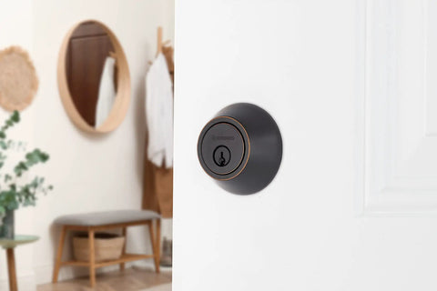 Transitional Single Cylinder Deadbolt Lock With 1 Inch Bolt Anti Saw Pin And Anti Pry Shield ANSI Grade 2 Security on white door