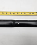 Black Aluminum 16 Inch Strap Hinges Pair For Trailer And RV Doors Offset Bent Design shown with measuring tape