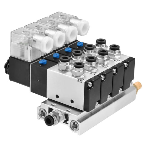 4V210-08 4 Solenoid Pneumatic Valve Kit DC24V PT One Fourth Ports 5 Way 2 Position Internally Piloted Manifold Base