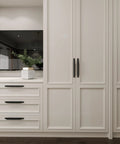 White cabinets with 10 Pack Black Aluminum Finger Pulls for Cabinets and Kitchen Drawers, 7-1/2 Inch Center Mounted Handles