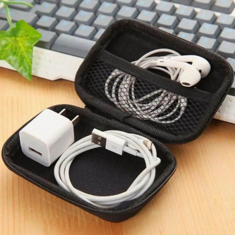 Badass Hard Storage Suitcase for Electronic Accessories, Rad Portable Organizer Bag with charger and earphones, black case.