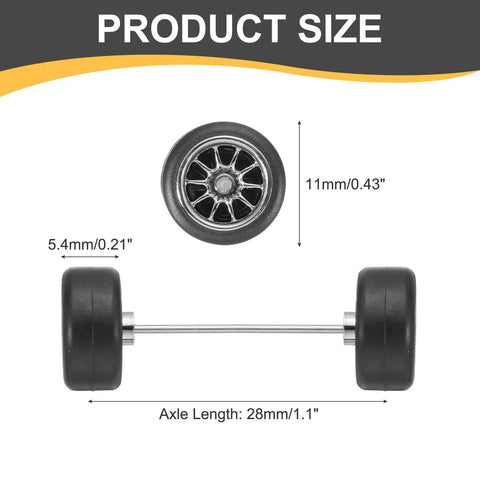 Two Pack 1/64 Scale RC Diecast Car Wheels And Tires Set With Real Riders Rims And Axles Included For Do It Yourself Upgrades, size dimensions shown