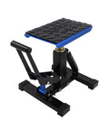 POLARBEAR dirt bike lift stand with blue platform on black steel base; adjustable, 1200 lb capacity