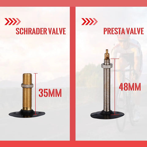 Schrader 35mm and Presta 48mm valves comparison for 27.5 Inch Mountain Bike Inner Tubes 2 Pack