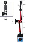 Tool stand with magnetic base and 8mm indicator holder, red adjustable, 14-inch length.