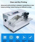 Stainless Steel Automatic Ink Wheel Coding Machine For Batch Numbers And Dates Wide Application On Labels Solid Dry Ink Printer For Industrial Use High Durability Anti Corrosion Heating System shown from top angle with controls and printing area visible.
