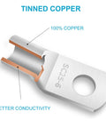132 Piece Battery Terminal Connectors Kit For 4 6 8 10 AWG Wire With Copper Ring Terminals, close-up showing tinned copper detail