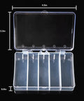 Open tackle box showing compartments for 10 Piece Spinnerbait Fishing Lures Kit With Tackle Box For Freshwater And Saltwater Angling Versatile Metal Bass Trout Salmon Walleye Baits Designed For Casting Trolling And Jigging, dimensions marked on lid.