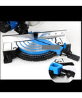 Belt Drive 2600W Miter Saw Cuts Wood And Aluminum Profiles Like Butter showing angle adjustment and measurement guide.