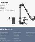 22 Inch Magic Arm Clamp Overhead Phone Mount Stand for Desk Camera and Light Flexible Articulating Boom Arm, components shown