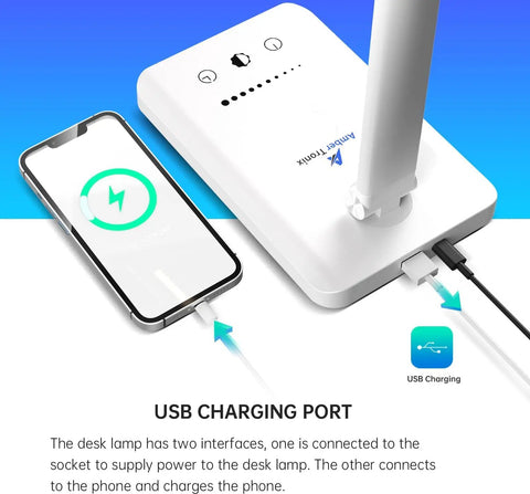 Lit Eye Friendly LED Desk Lamp With USB Charging Port And Touch Control Five Brightness Levels