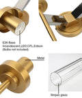Two-Light Gold Brass Wall Sconces With 2.8 Inch Cylindrical Clear Glass Shades, E26 base socket details