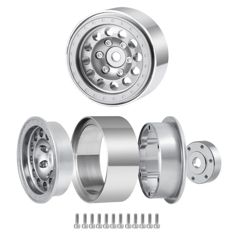 1.3 Inch Beadlock Aluminum RC Wheel Set For 1/18 TRX4M And 1/24 Axial SCX24 Crawler Upgrades In Silver Three Piece Easy Assembly