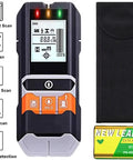Heavy Duty 4 In 1 Stud Finder And Wall Scanner with LCD, battery, and carrying pouch for home repair projects.