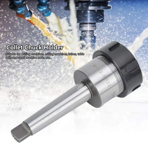 MTA2 ER32 High Speed Steel Collet Chuck Holder For CNC Lathe Milling with taper shank, 1-20mm clamping range, shown with machinery