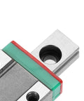 Close-up of 9mm Miniature Linear Rail With Bearing Steel Block, showcasing ball retainer and precision design, 55mm travel.
