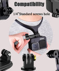 Collage showcasing a 316 Stainless Steel Thumbscrew with 1/4 inch hole compatible for GoPro Hero 5 through 11 and Insta360 mounts.