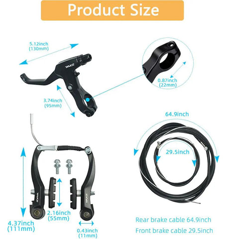 Universal Bike Brakes Set Front And Rear For Mountain And Road Bikes With V Brakes Inner And Outer Cables Levers And Wrench Kit Black