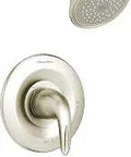 Reliant Three Tub And Shower Faucet With Cartridge In Brushed Nickel showing showerhead, handle, and tub spout.