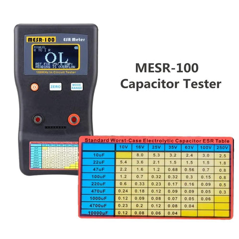 Pro Grade Capacitor ESR And Ohm Meter V2 with ESR table, auto ranging 0.001 to 100.0 ohms, SMD test clip in circuit testing device