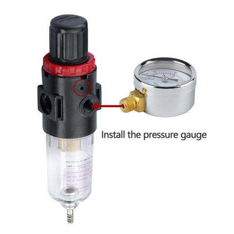 Airbrush Compressor Inline Regulator With Filter And Oil Water Trap Moisture Separator, Pressure Gauge 0-100 PSI