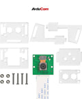 Motorized Focus Pi Camera For Raspberry Pi With Autofocus And Software Manual Focus Remote Control Lens 5MP OV5647 1080P Video Grab And Go Closeups To Distant Shots, disassembled with acrylic case and screws visible.