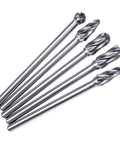 Five Piece One Quarter Inch Aluma Cut Carbide Burr Set With Four Point Four Inch Shank, Pro Grade Single Cut Tungsten Rotary Burrs