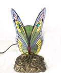 Tiffany Style Butterfly Table Lamp With Stained Glass Multicolor Night Light Blue Glass Accent For Living Room Or Bedroom