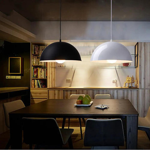 Glossy Dome Semicircle Hanging Lamp, Colorful Ceiling Pendant Light Fixture, Minimalism Metal Lighting, Industrial Chandelier for Kitchen Island Sink Dining Room Counter(Orange 2,13.7in) in black and white.
