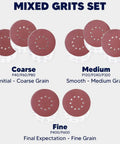 40 Piece Assorted 9 Inch Hook And Loop Sanding Discs With Ten Holes Featuring Eight Grit Ranging From Rough 40 To Smooth 600, assorted grit types displayed.