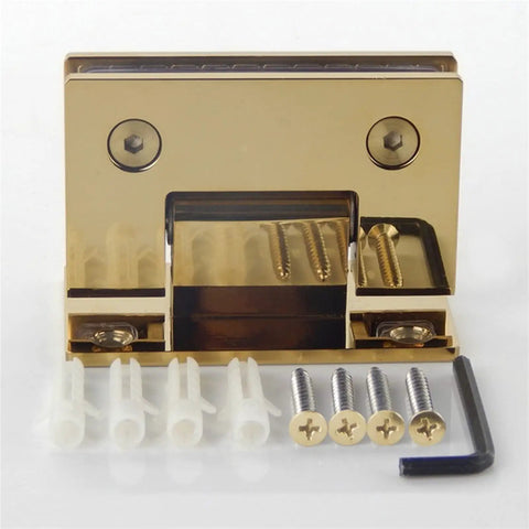 Straight Up Heavy Duty 90 Degree Glass Door Hinges Stainless Steel 304 Matte Black Wall Mount Frameless Shower Door Hardware No Sweat Double Action Top Shelf Picks, gold hinge kit with screws and anchors.