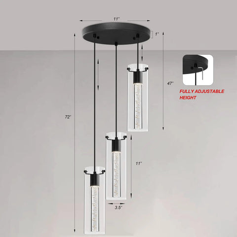 Three Light Kitchen Island Pendant Light With Bubble Glass Shades, Adjustable Linear Pendant Ceiling Fixture For Kitchen Island, Dining Room, Bar And Breakfast Nook, Cool Modern LED Lighting