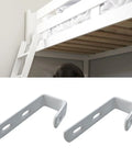 Top Shelf Heavy Duty Four Piece Bunk And Loft Bed Ladder Brackets Rust Resistant PVC Coated Stainless Steel Angular Support Hooks on white background.