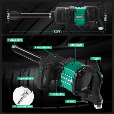 Premium Shop Grade 1 Inch Air Impact Wrench Delivering 4200Nm Of Brutal Torque Operating At 3200Rpm, with ergonomic grip and pinless hammer.