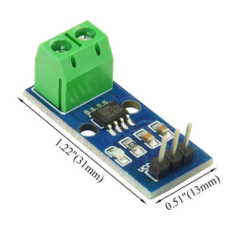 2 Pack Ac Dc Current Sensor Module High Sensitivity with 5V supply, green connector, dimensions 1.22" x 0.51", ideal for DIY projects.