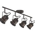 Boswell Vintage-Style Four-Light Indoor Track Light Kit in oil-rubbed bronze with metal shades, suitable for living areas