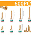 600 Pcs Wood Screws Cross Countersunk Zinc Coated Self Tapping For Wood Drywall And Fiberboard With Phillips Drive Sizes Shown