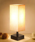 Small Table Lamp For Bedroom And Nightstand With Square Fabric Shade, Minimalist Night Stand Light For Living Room Or Office on desk