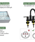 Must Have Matte Black Two Handle Centerset Bathroom Sink Faucet with Pop Up Drain High Arc 4 Inch showing DIY installation diagram