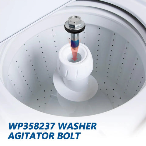 Washer Agitator Bolt 5/16-24 WP358237 Replacement Part For Whirlpool Front Load And Top Load Washers DIY Friendly Easy Install Durable Steel Replaces Missing Or Rusted Bolt And Keeps Your Washer Running Smoothly, shown installed in washer agitator