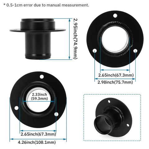 Dimensions and details of Remote Fuel Tank Filler Neck Straight With Billet Aluminum Gas Cap And Weld On Steel Bracket
