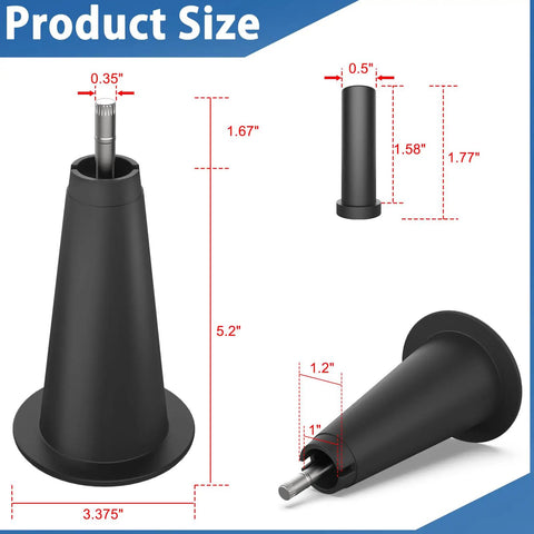 5 Inch High Rise Bed Frame Risers Set Of 6 With Socket Sleeve to Replace Bed Feet, black riser dimensions shown in inches