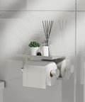 Toilet Paper Holder With Phone Shelf, Self Adhesive Or Screw In Wall Mount, Rustproof Bathroom Tissue Dispenser With Built In Shelf