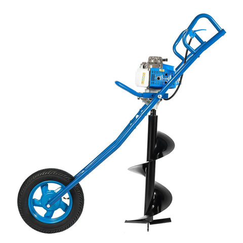 Gas Powered Post Hole Digger With 63cc Two Stroke Engine High Speed Earth Auger Drill 11.81 Inch Bit with wheel